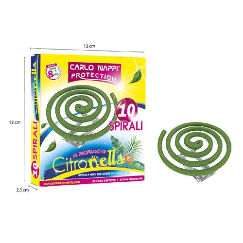 10 SPIRALI AL PROFUMO CITRONELLA CON SUPPORTO METALLICO