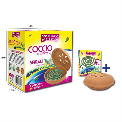 COCCIO IN TERRACOTTA + CONFEZIONE 10 SPIRALI PROFUMO CITRONELLA