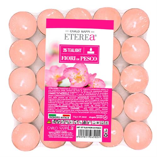 25 TEALIGHT PROFUMATI ETEREA 3,6X1,7 FIORI DI PESCO